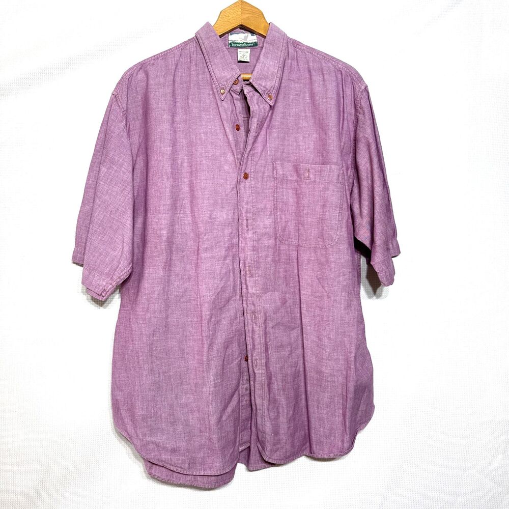 Vintage Tidewater Traders Men's SS Purple Button Shirt L Preppy 90s Casual Retro